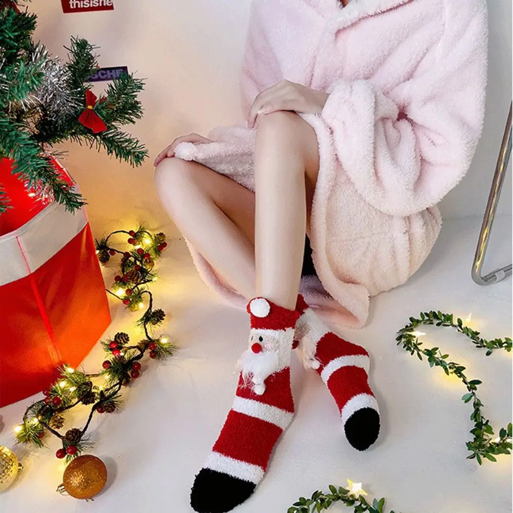 Santa Claus Coral Velvet Socks Snowman Elk Thickened Christmas Socks Soft Comfortable Middle Tube Socks Christmas Gifts