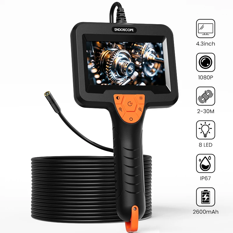 4.3인치 IPS 스크린 산업용 내시경 카메라 8mm 1080P HD 휴대용 내시경 경질 케이블 2600mAh 검사 파이프라인 자동차용
