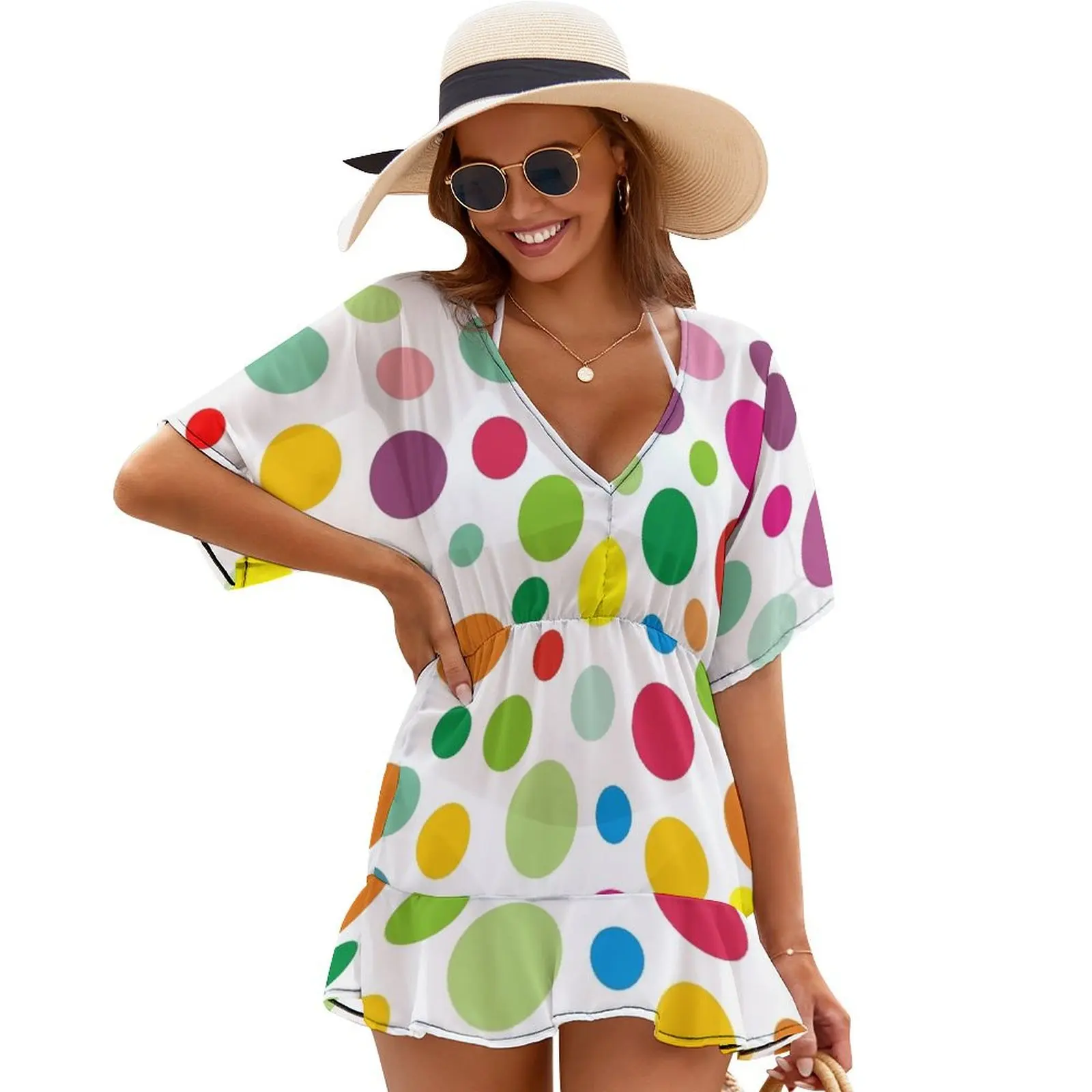 

Rainbow colorful polka dots Cover Ups Dress for girls beach outfits for women