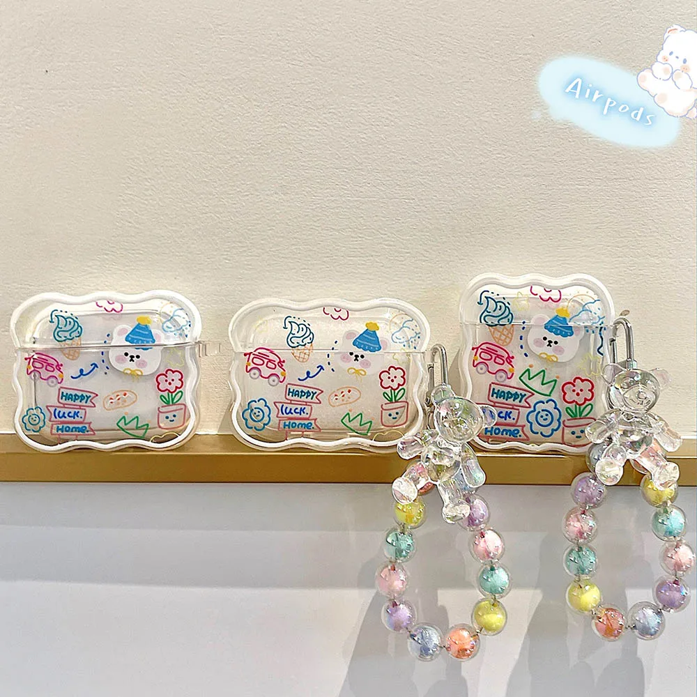 Colorful Graffiti Bracelet Cover For Apple Airpods 2 3 Soft Cute Bear Sun Flower Earphone Protector Case for Airpods Pro AirPod