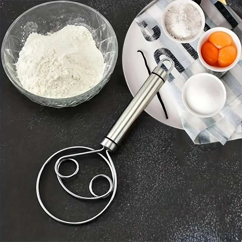 Dough Mixer Stainless Steel HandHeld Bread Blender Dough Scraper Double Hole Fast Stirring Tool Danish Whisk Egg Stirrer egg beater,food mixer,electric blender,dough whisk,electric whisk,handheld electric whisk,balloon wire whisk,wire whisk,ball whisk