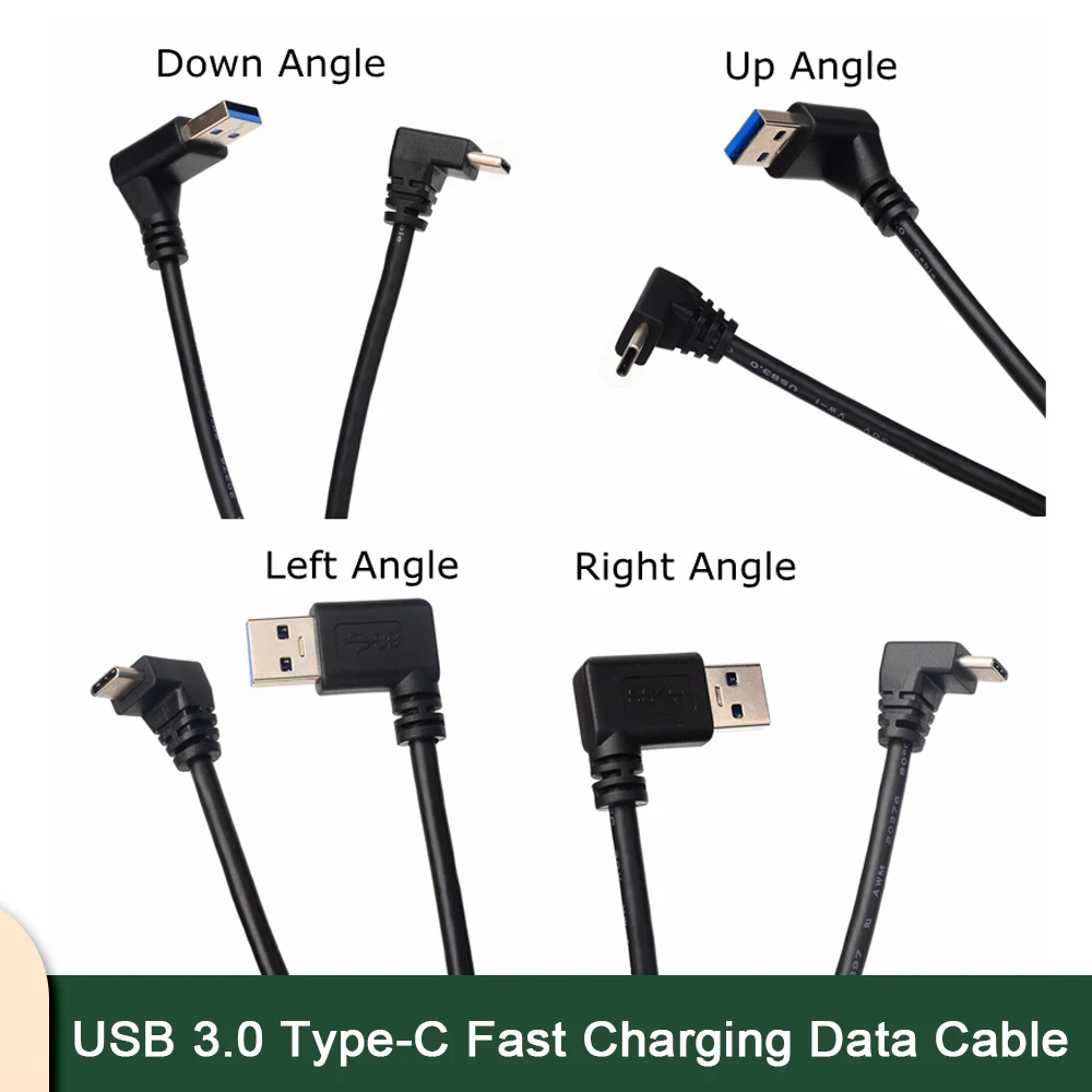 USB 3,0 A штекер левый правый вверх вниз угловой до Type-C вверх/вниз угловой компьютер телефон кабель для зарядки данных
