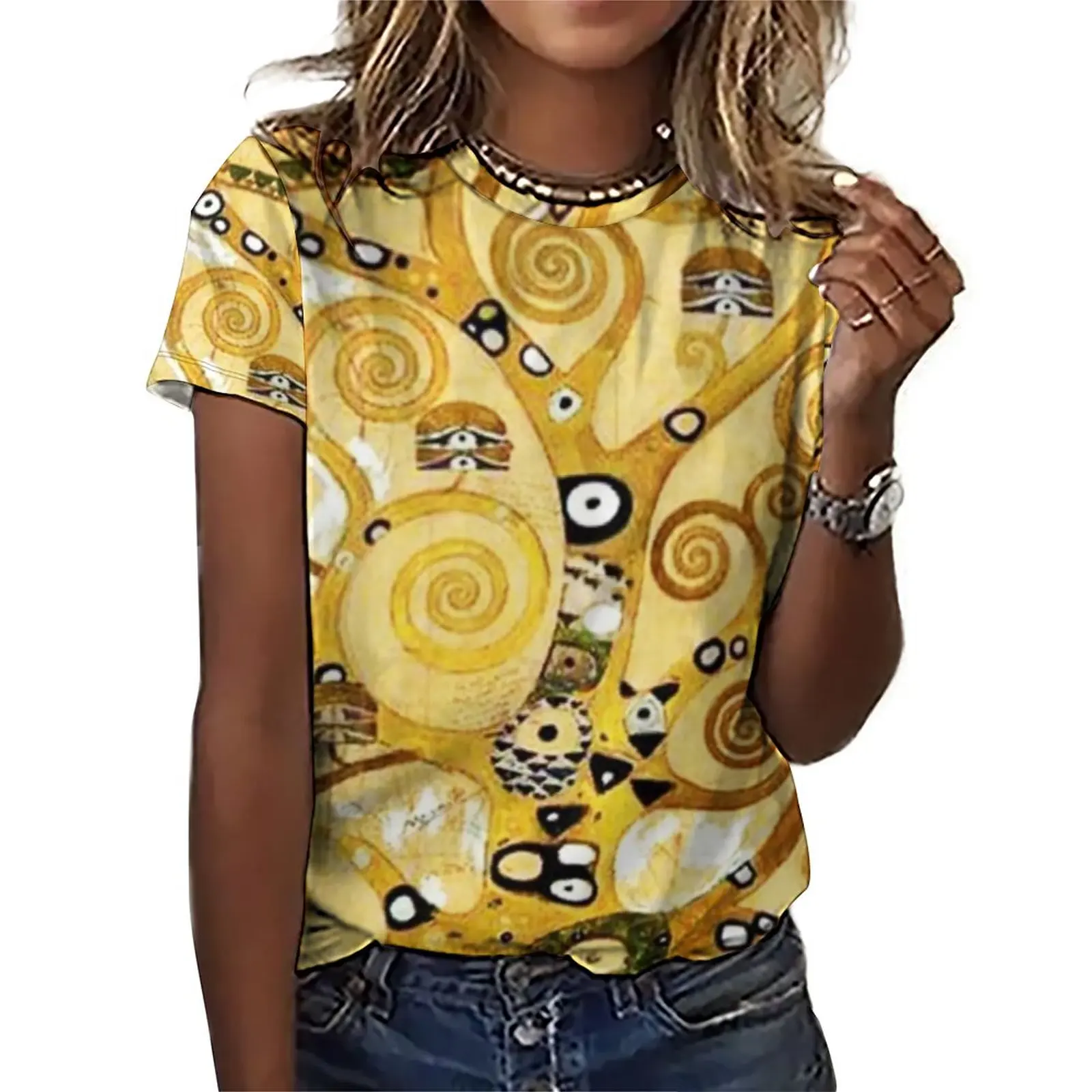 

Gustav Klimt T-Shirts Tree of Life Print Casual Oversize T-Shirt Short Sleeves Woman Hip Hop Tee Shirt Summer Custom Clothes