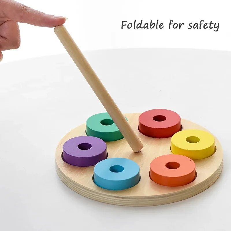 Children Montessori Rainbow Blocks Toy Color Shape Matching Stacking Game Educational Wooden Toy For Toddler Fine Motor Training 4