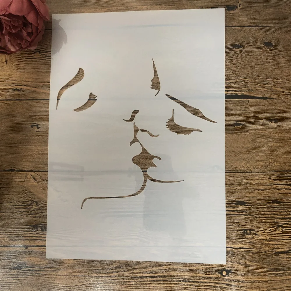 A4 29Cm Lover Couple Kiss Friends Diy Layering Stencils Wall Painting Scrapbook Coloring Embossing Album Decorative Template