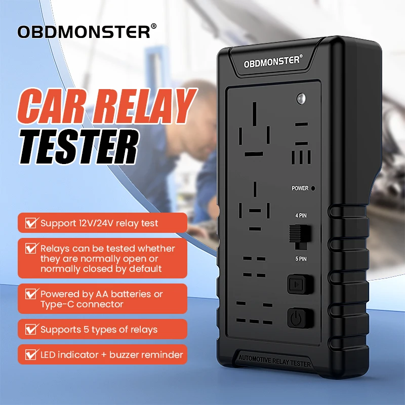 12V/24V Car Relay Tester RT100 Cordless 4-Pin 5-Pin LED Indicator Light Car Battery Voltage Relay Tester Diagnostic Tool