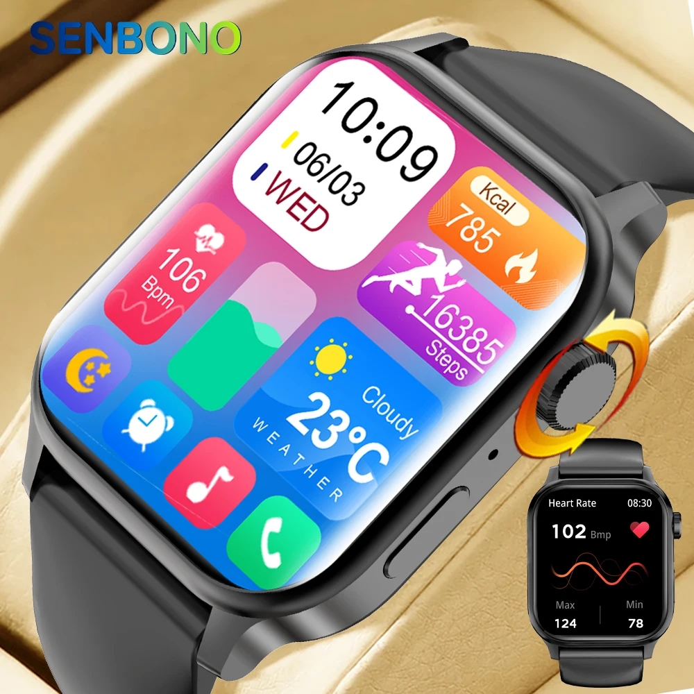 SENBONO Men's Smartwatch Bluetooth Call Fitness Tracker Heart Rate 100+ Sport Mode Smart Watch Men for Android IOS Xiaomi Huawei