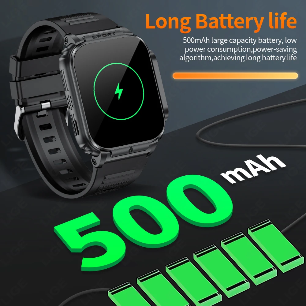 LIGE Lighter smartwatch Men Ignition Cigarette Lighting Ignition Outdoor Camping 500mAh Large Battery Tracker Sports Smartwatch 4