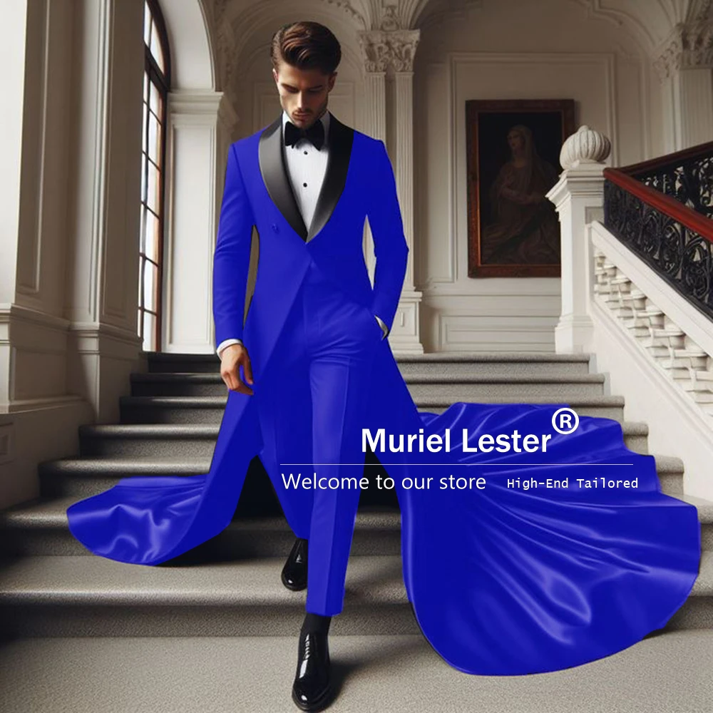 Elegant Groom Wedding Suit Fit Black Shawl Lapel Coat Long Trousers 2 Pieces Men's Tuxedos Formal Party Prom Blazers Customized 3