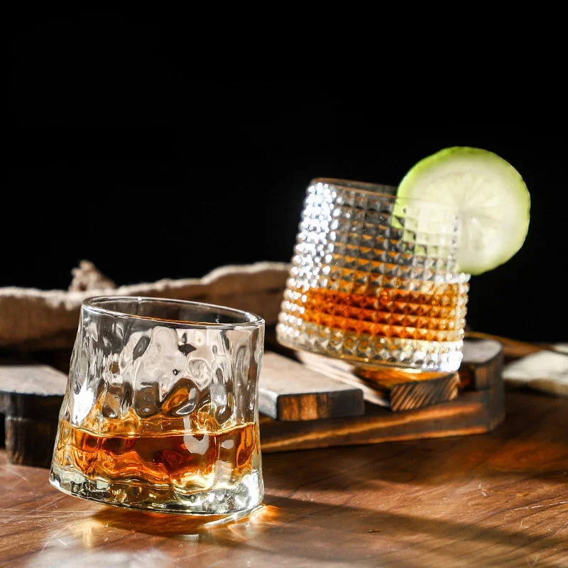 Creative Crystal Whiskey Glass Old Fashioned Rocks Glasses Tumblers Glassware for Cocktail Scotch Spinning Tops Design Glasses