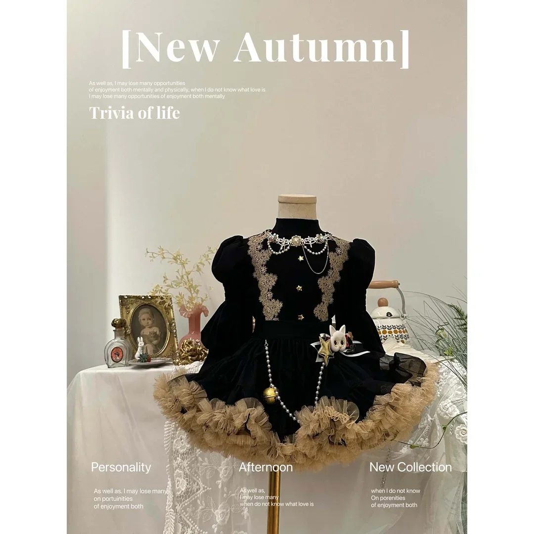 Girls' winter and autumn clothes new foreign style heavy industry temperament Lolita princess dress