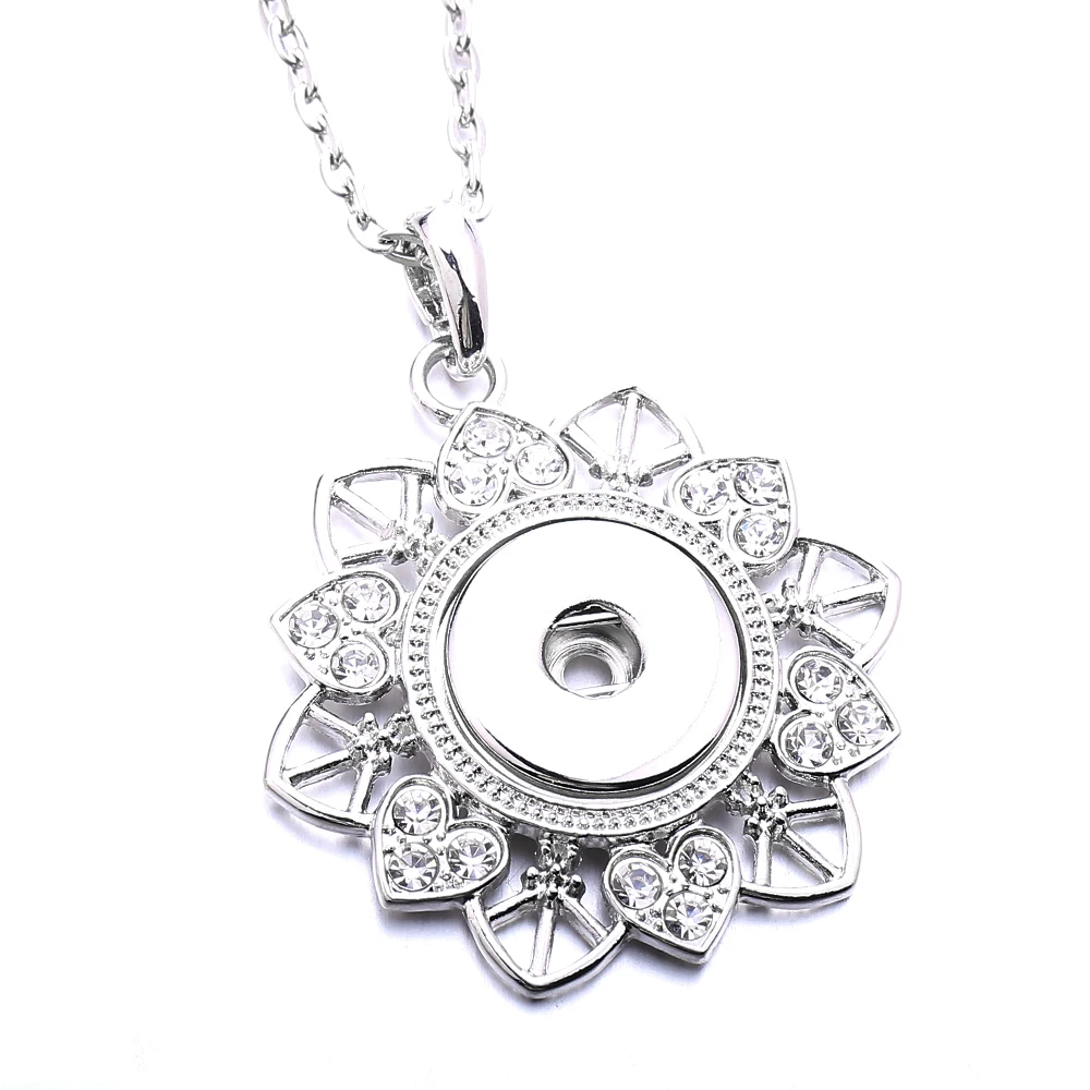 10pcs Heart Love Flower Shape Crystal Snap Button Necklace 18mm Metal Snaps Buttons Pendant Necklaces For Women Jewelry