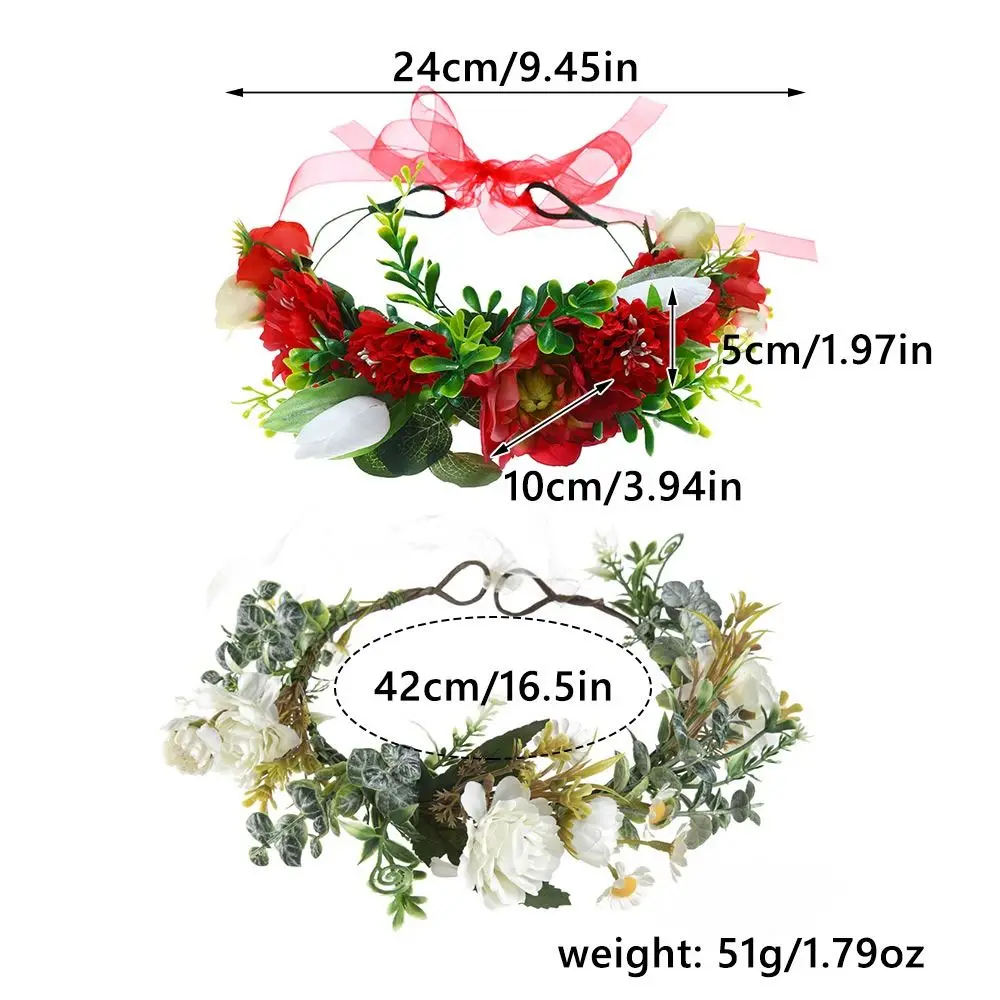 Bohemian Festival Wedding Flower Crown Photo Props Rose Green Leaf Floral Headpiece Headwear for Women Girls