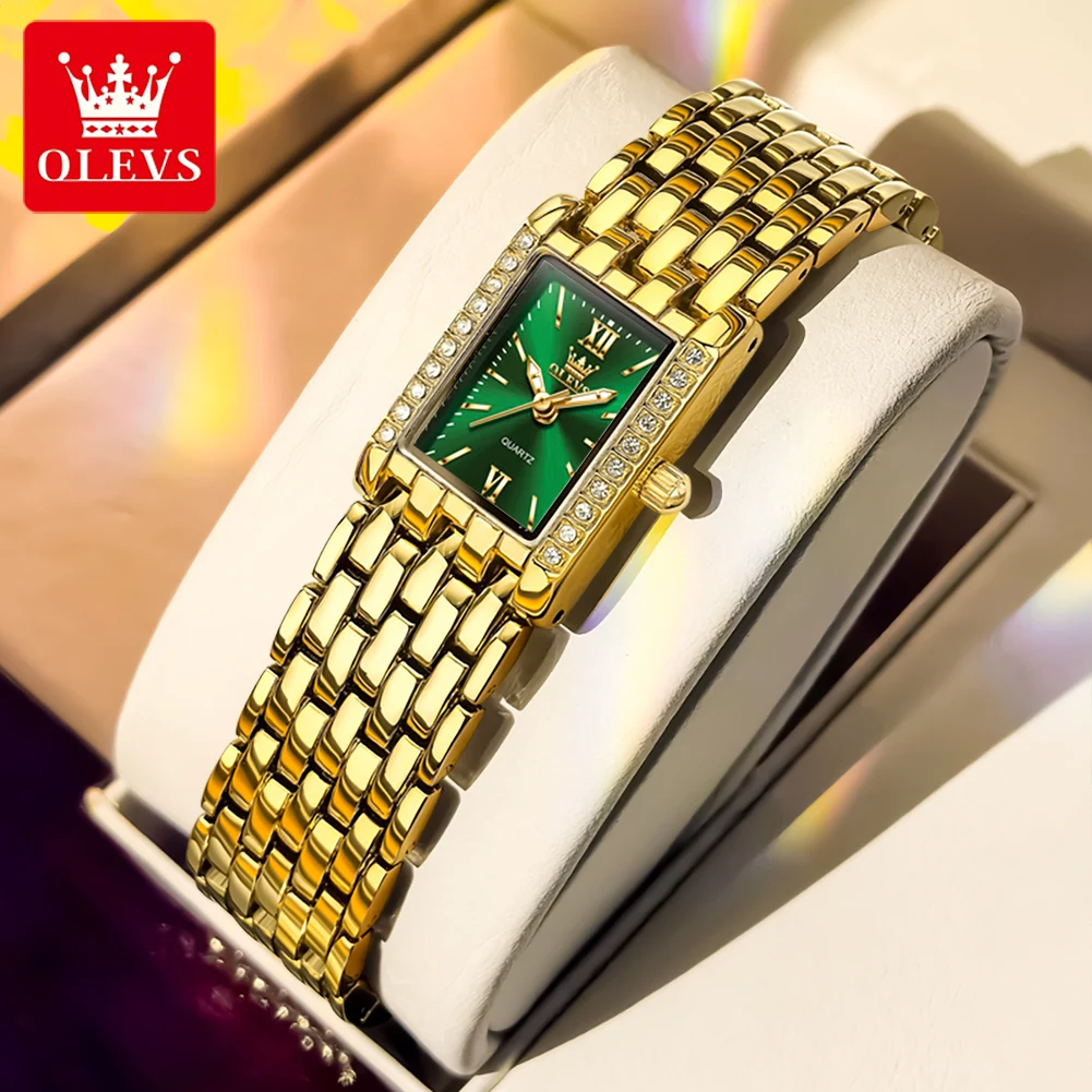 OLEVS Women's Watches 3700L Top Brand Luxury Square Small Dial Original Quartz Watch for Man Waterproof Stainless Steel Strap