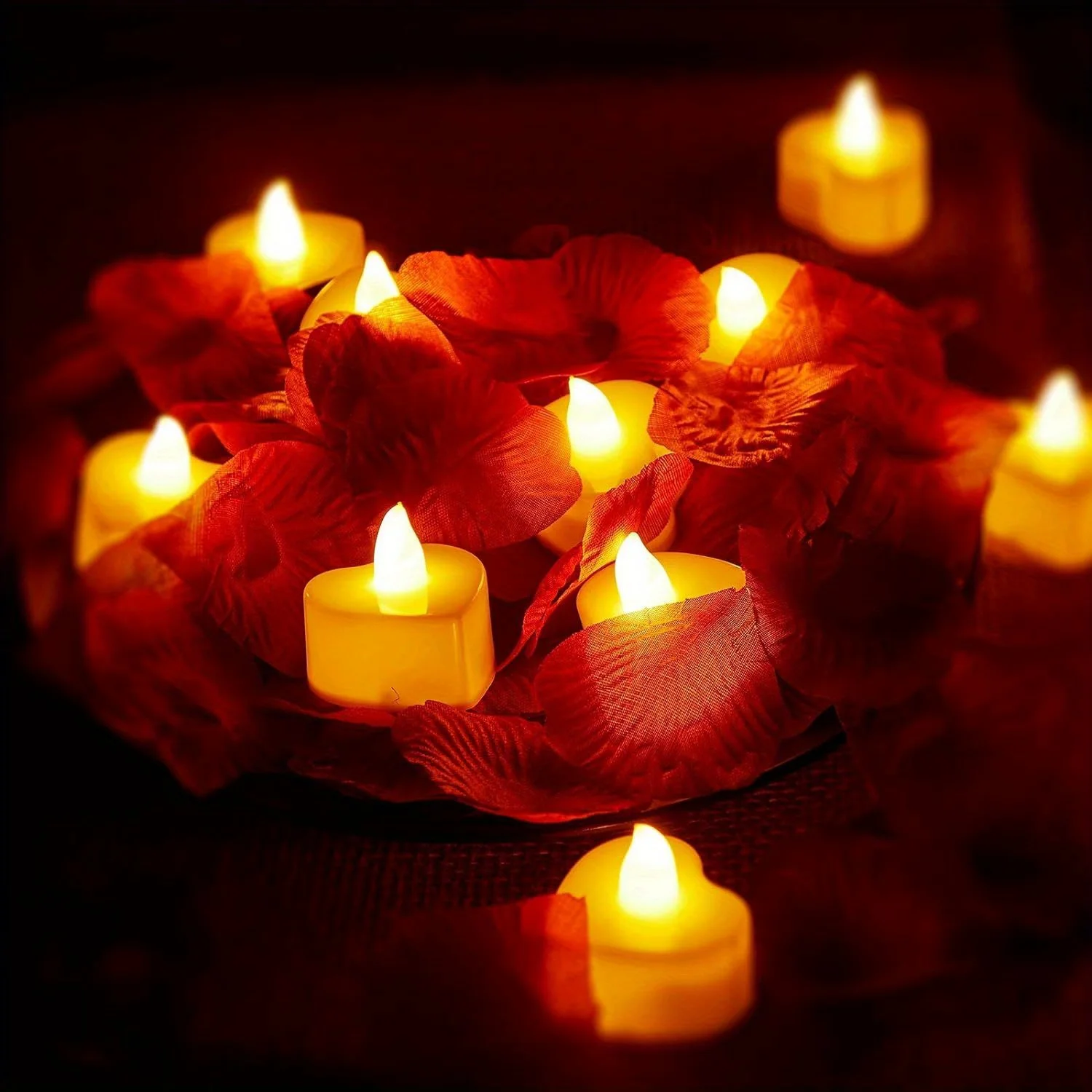 12 Pcs Flameless Romantic LED Candles with 1000 Pcs Artificial Rose Petals for Wedding Anniversary Decor