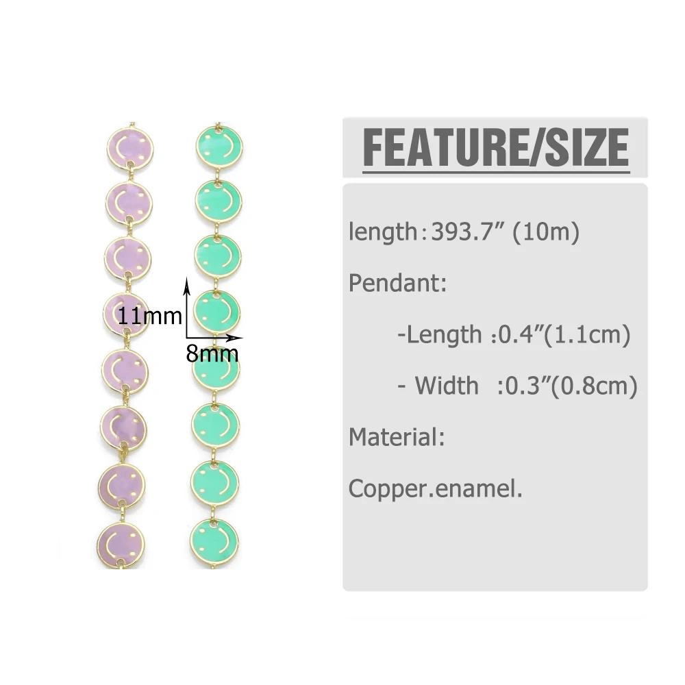 OCESRIO 10M Cute Enamel Happy Face Chain Jewlery Making Gold Plated Brass Findings for DIY Components cana082