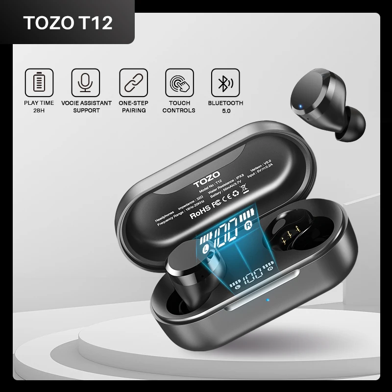 TOZO T12 Earphones Bluetooth ,Wireless 