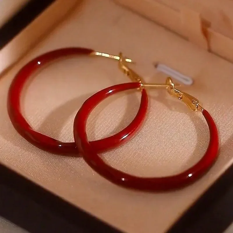 Casual Red Sterling Silver Hoop Earrings 4cm Diameter For Everyday Wear And Stylish Look main image 0