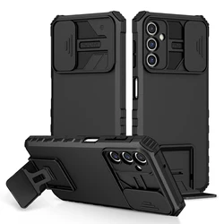 Heavy-Duty Protective Armor Case with Slide Lens Cover & Kickstand for Samsung A14 4G (Black)