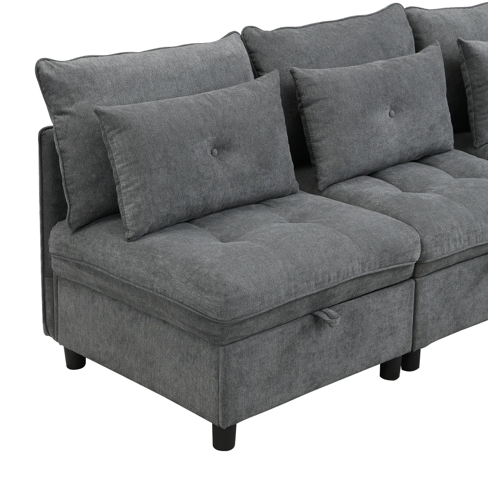 Modulares, trennbares 4-Sitzer-Sofa-Set – multifunktionales Schlafsofa, frei kombinierbar, Chenille-Bezug mit vollständiger Sitzkissen-Aufbewahrung – Detail 21