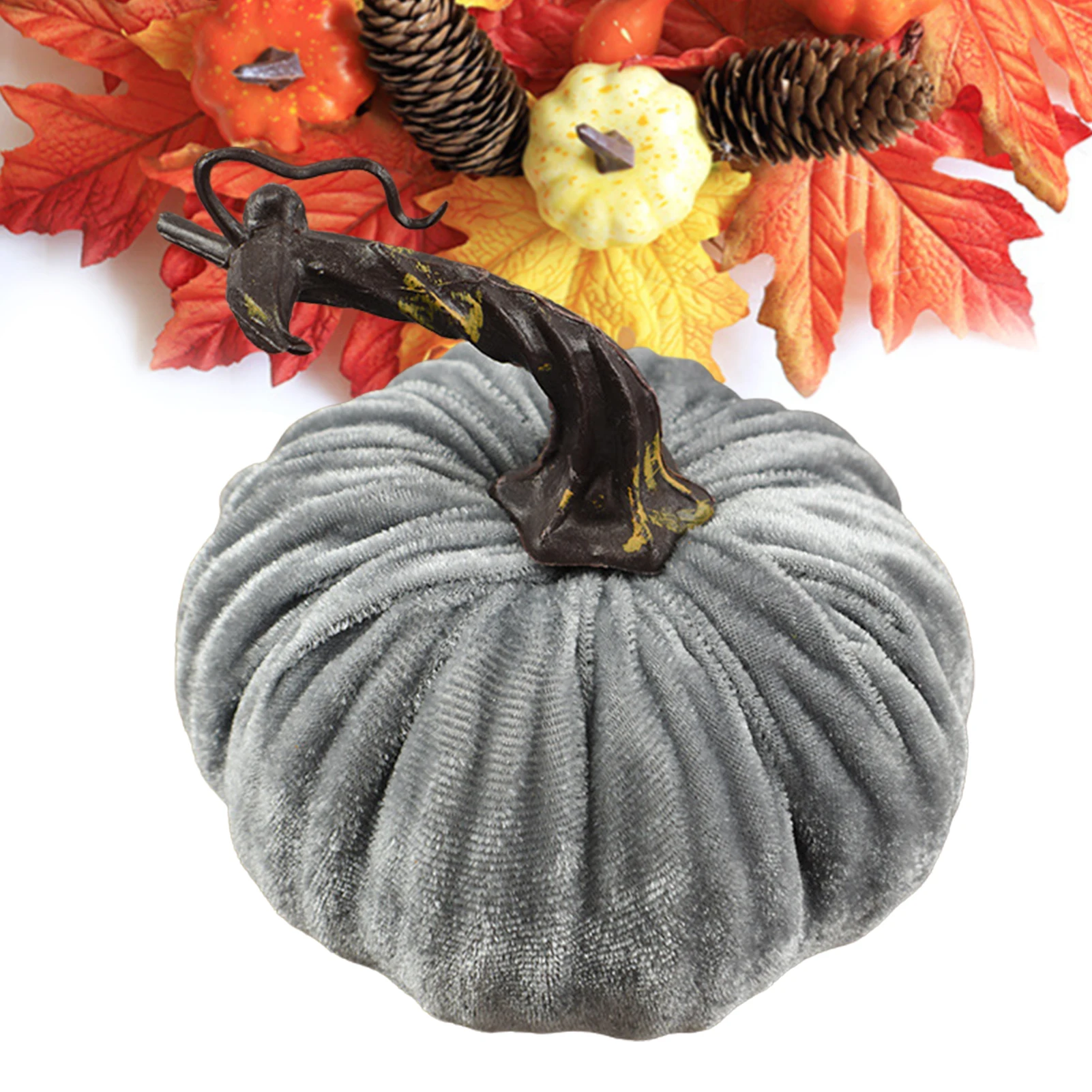 2 Zucche Bianche Decorative Artificiali In Resina – Autunno, Ringraziamento, Halloween, Con Dettagli Floreali
