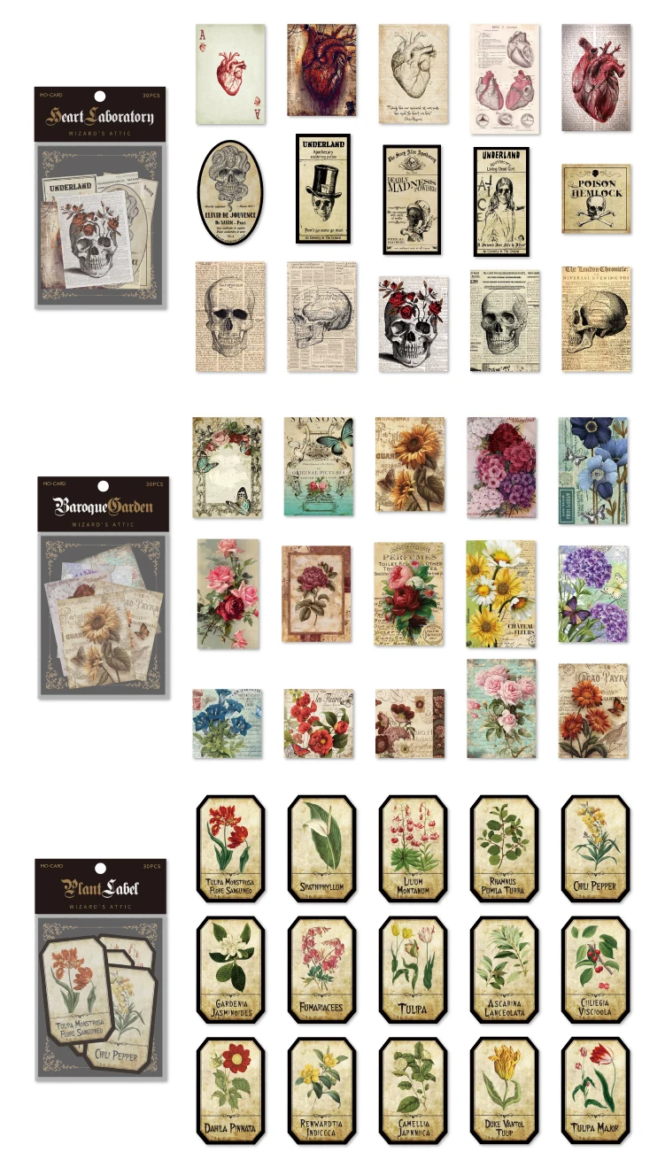 30PCS Goth Stickers Pack Scrapbooking Skull Stickers  Black and WhiteVintage Flower Gothic Vinyl Sticker Pack for Adults
