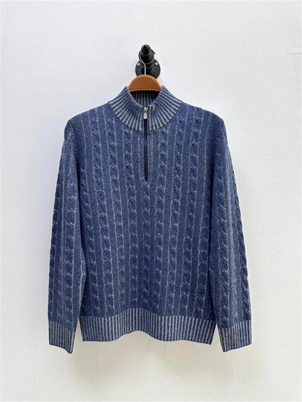 High Quality Men's Half-high Zipper Twisted Pullover Sweater Casual Loose Long-sleeved Cashmere Knitting Sweater Man 4