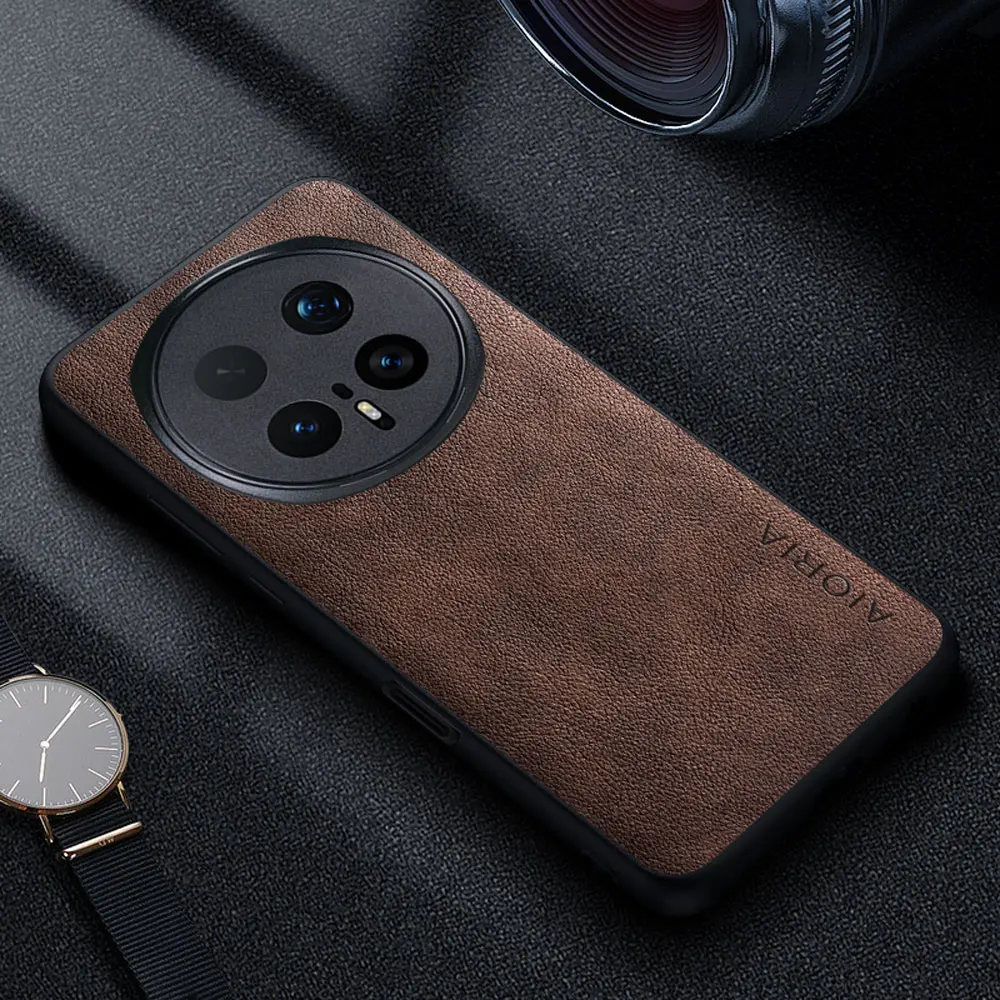 Premium Luxury Leather Phone Case: Retro Business Style Solid Color Cover