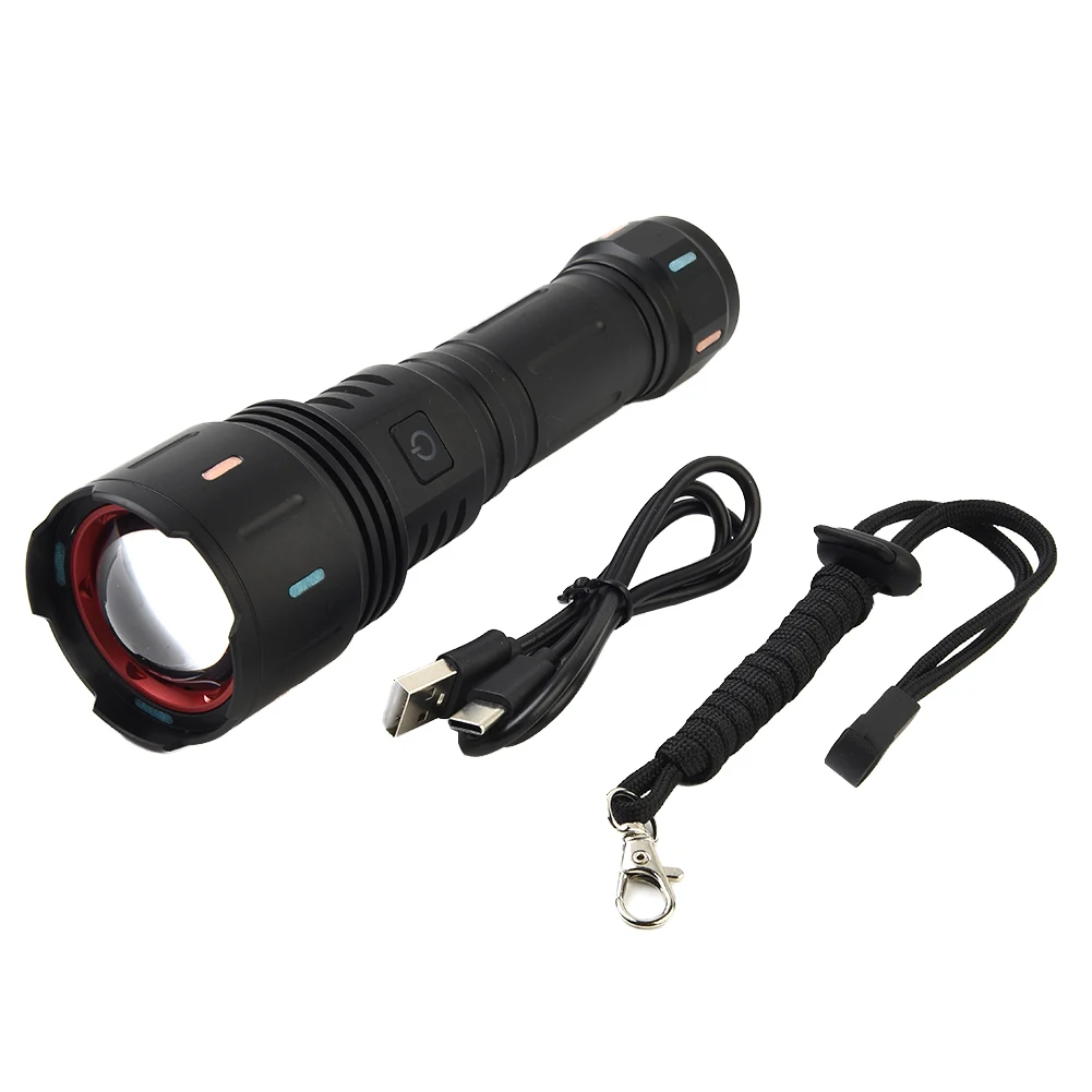 

Powerful LEP Flashlight 5800 Lumens USB Fast Charging With Fluorescent Intense Lighting Outdoor Adventure Telescopic Zoom Laser