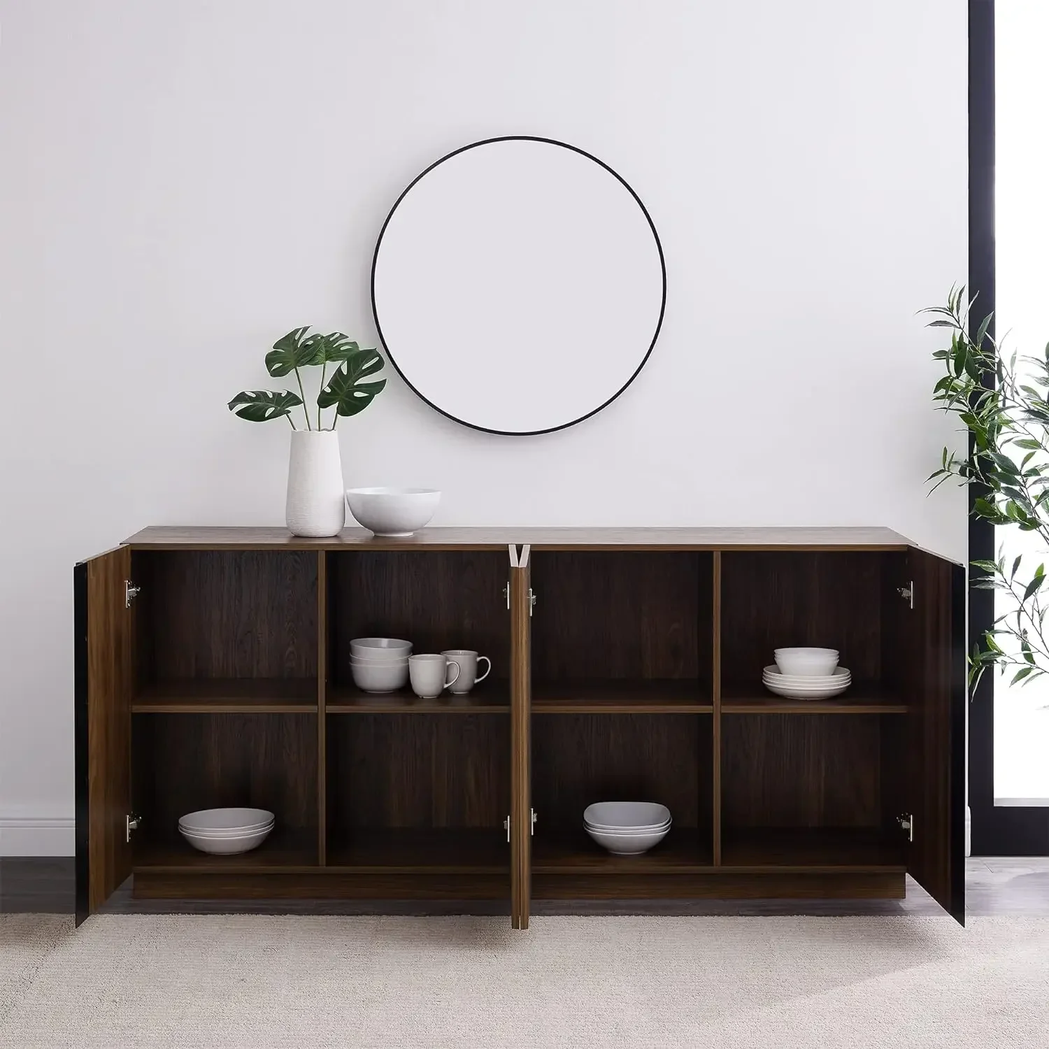 

Liss Contemporary 4-Door Minimalist Sideboard, 70 Inch, Dark Walnut
