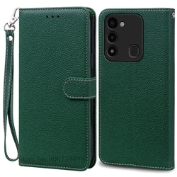 Luxurious Wallet Leather Flip Cover Phone Case for Tecno Spark 8C (Dark Green - Strap)