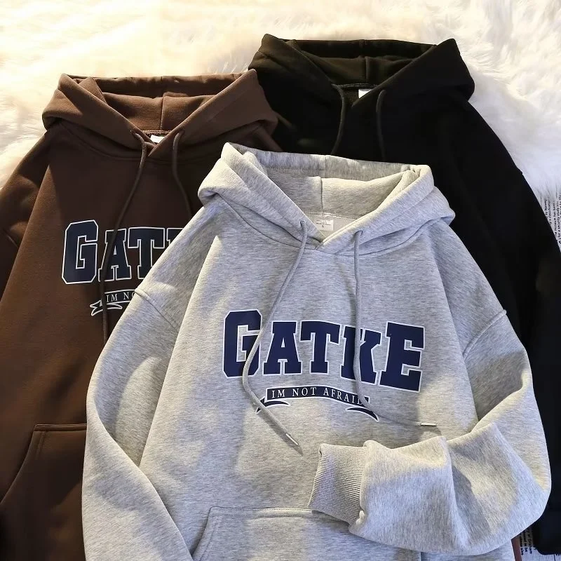 

2023 Korean Autumn And Winter Velvet Thickened Hooded Japanese Casual Loose Couple Fashion Versatile Harajuku Cute Pullovers