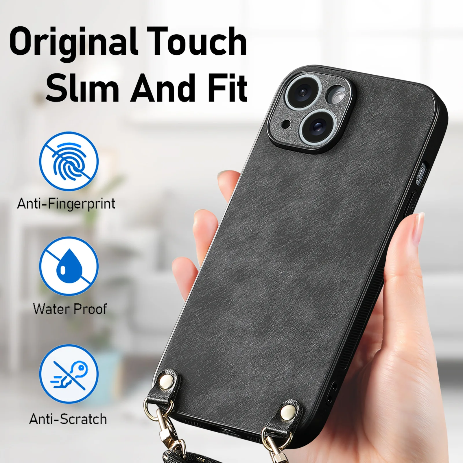 Elegant Chain Crossbody Leather Phone Case with Lanyard