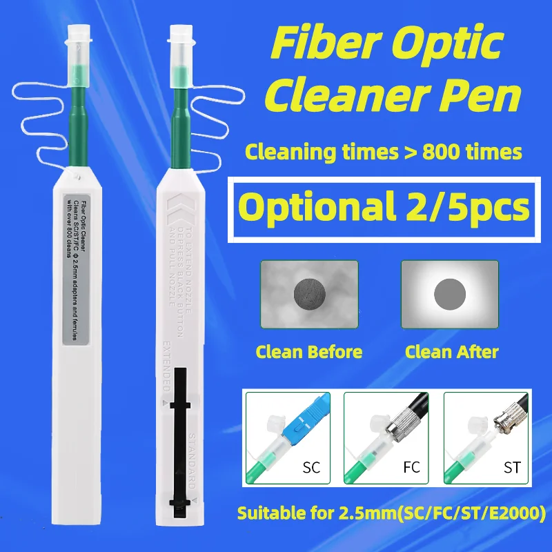 Tanie 2/5 sztuk/partia 2.5mm(SC/ST/FC/E2000) do czyszczenia światłowodów Pen 1.25mm(LC/MU) FTTH jednym dotknięciem narzędzie