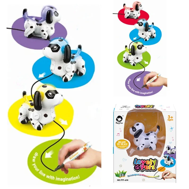 EBORUI 614 Kids Magic Inductive Dog Model Toy [Follows Black Line] with 5 Changeable Colors +Black Pen Magic Toy Gift for Kids 6