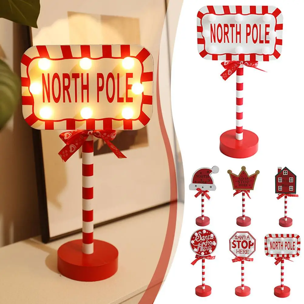 

Wooden Christmas Decoration Light Santa Stop Here North Pole Sign Board Christmas Decor For Tabletop Centerpiece Decor G4B6