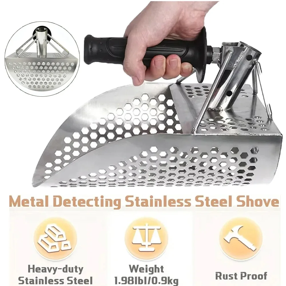 1PC 스테인레스 비치 모래삽, 손잡이가 있는 금속 탐지 도구, 빠른 분류 금속 탐지기, 보물찾기 삽 도구.