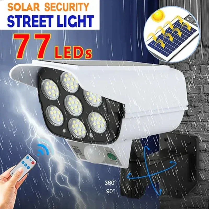 77 LED Solar Light Motion Sensor Security Dummy Camera Wireless Outdoor Flood Light IP65 Waterproof  Lamp 3 Mode For Home Garden