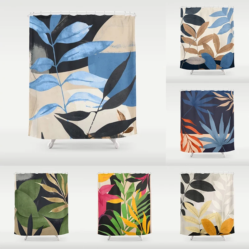 

Абстрактные свежие эстетические занавески с изображением листьев и растений, занавески для ванной комнаты, домашнее украшение, водонепроницаемая ванна, индивидуальный душ