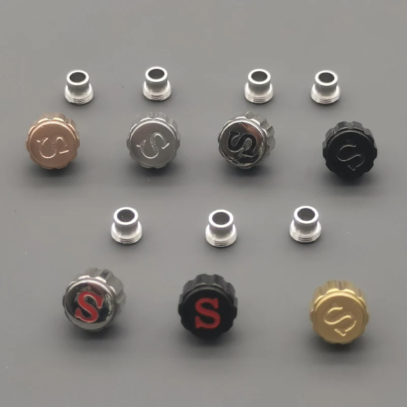 Mod SKX007 SKX009 Uhrengehäuse Krone ist geeignet für NH35 NH36 Uhrwerk S Logo poliert Silber Gold Rose Schwarz Blau Krone Teile – Detail 1