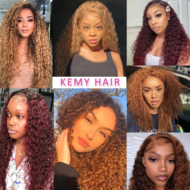 Brazilian Kinky Curly Human Hair Bundles 99J/Burgundy Red Brown Human Hair Weave Bundles Remy Extensions 1/3/4PCS KEMY