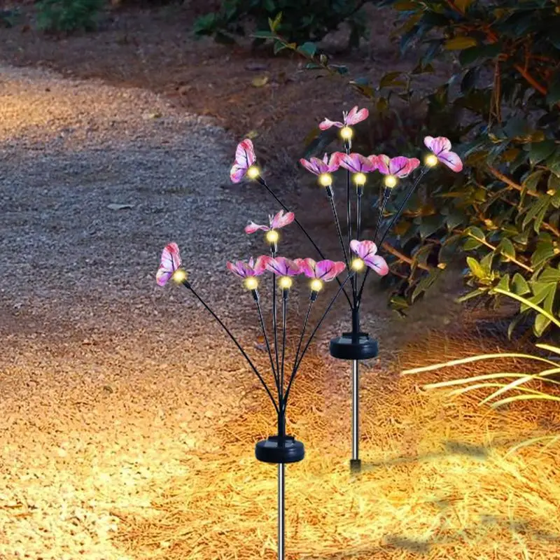 Butterfly Solar Lights Outdoor Butterfly Lamp Firefly LED Lights 2 Pieces Lawn Light Solar Power Landscape Light Outdoor 7 Light 2