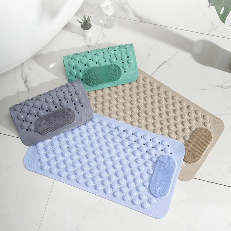 Non-Slip Bathtub Mat PVC Safety Shower with Drain Hole Bathroom Mat Creative Massage Foot Easy To Clean Bathroom Accessories