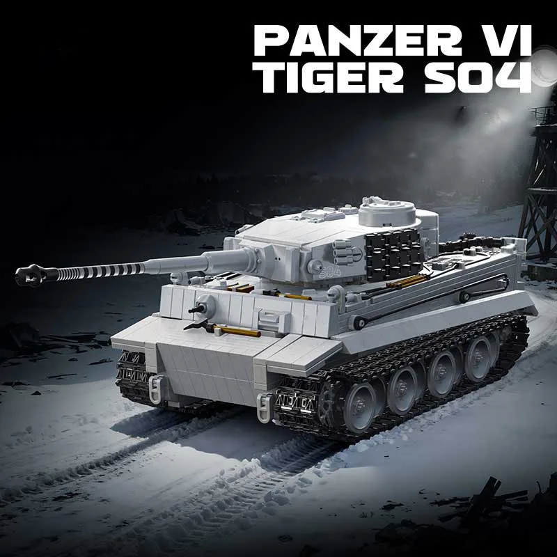 Snow-Covered WWII Tiger Heavy Tank Building Block Set - Black Tracked Armored Vehicle Toy