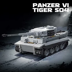 Snow - Covered WWII Tiger Heavy Tank Building Block Set - Black Tracked Armored Vehicle Toy (8001 No original box)