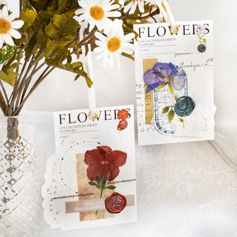 40 pcs Dried Flower Stickers Vintage Dried flower Leaf specimen Stickers aesthetic Creativity Decorative Scrapbooking Material Junk Journal Supplies
