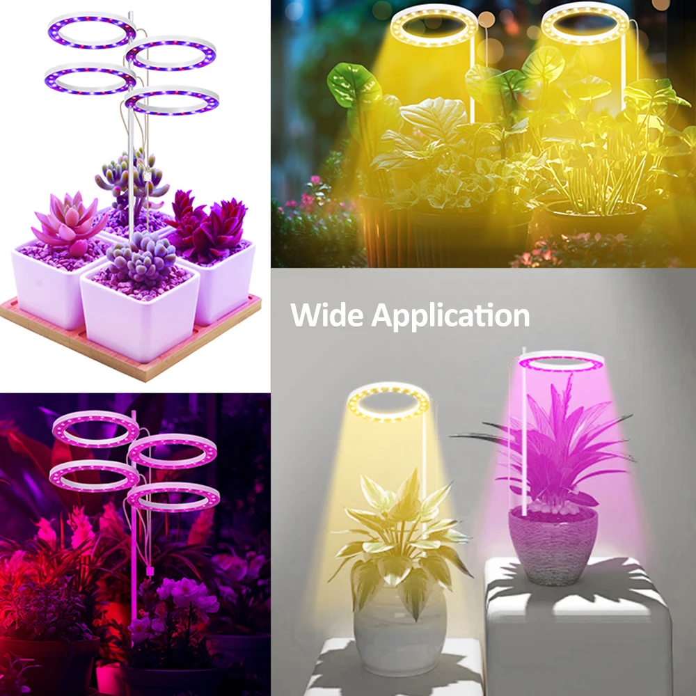 LED Grow Lights Full Spectrum Plant Lamp with 20 LEDs 8H/12H/16H Timer 5 Dimmable Levels Height Adjustable USB Angel Ring Lamp