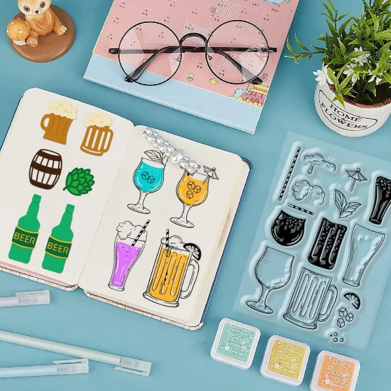 1 Set Beer Clear Stamps and Cutting Dies Beer Stamps and Embossing Die Cuts Silicone Stamp Cards Metal Cutting Die