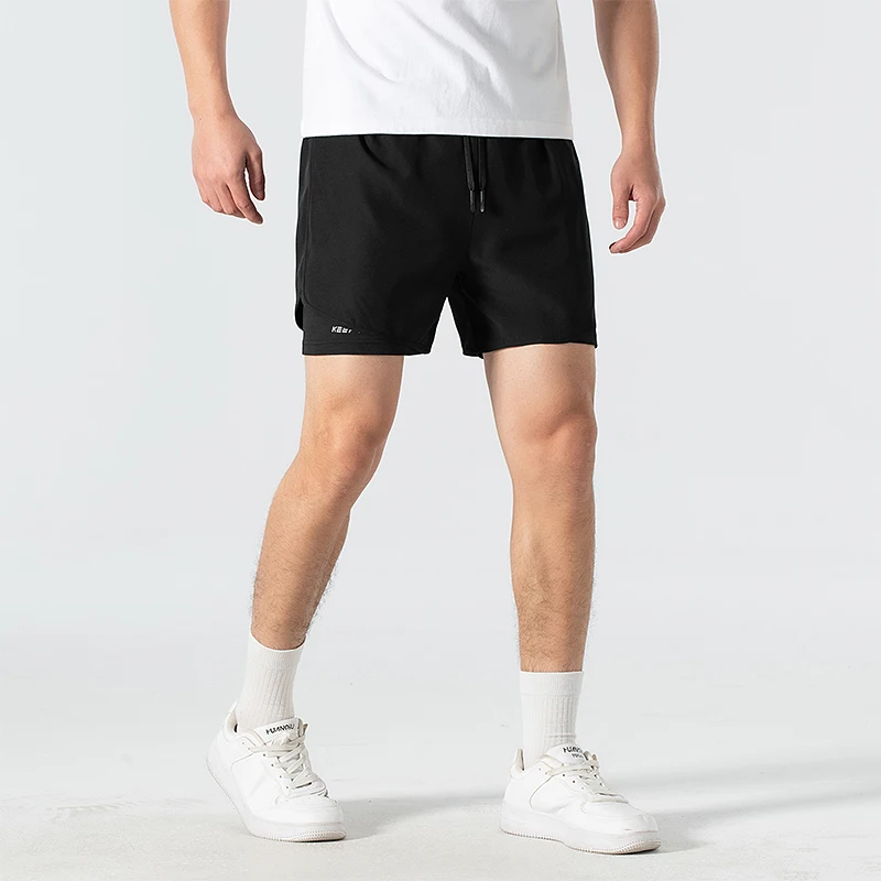 Summer New Unisex Sports Running Shorts Spanelled Pockets Elastic Waist Drawstring American Quick Drying Fake Two Pieces Shorts