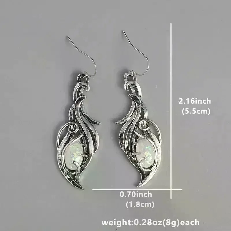 1 Pair Elegant Jewelry For Festivals And Special Occasions Silver Bohemian Opal Pendant Earrings Wedding Anniversary Accessories